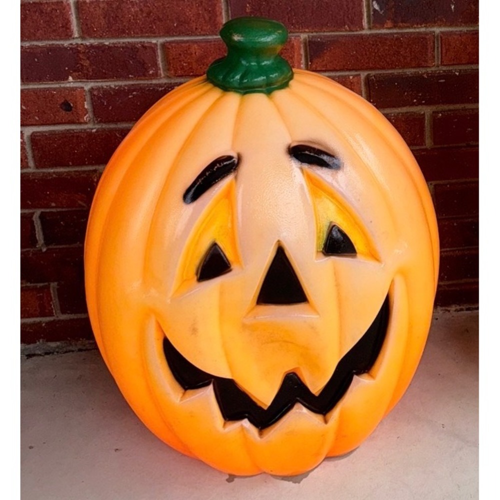 Vintage Blow Mold Halloween Pumpkin Jack O Lantern 22 Inch Large Orange Decor